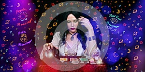 Psychic Tarot Card Reader With Neon Signs