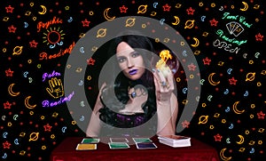 Psychic Tarot Card Reader With Neon Signs