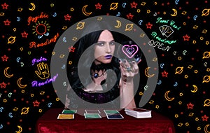 Psychic Tarot Card Reader With Neon Signs