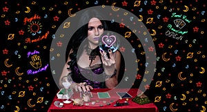 Psychic Tarot Card Reader With Neon Signs