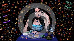 Psychic Tarot Card Reader With Neon Signs