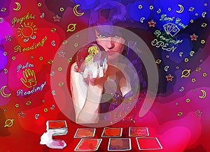 Psychic Tarot Card Reader With Neon Signs