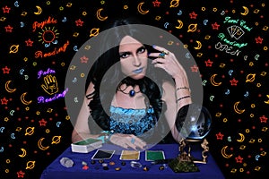 Psychic Tarot Card Reader With Neon Signs