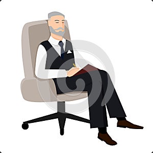 Psychoanalyst sitting in chair and doing remarks