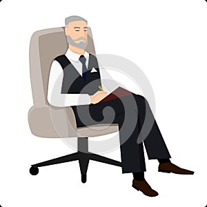Psychoanalyst sitting in chair and doing remarks photo