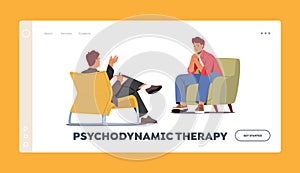 Psychodynamic Therapy Landing Page Template. Psychiatrist Session in Mental Clinic. Patient Character with Depression