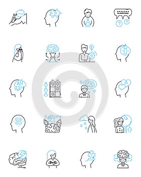 Psychological Help linear icons set. Therapy, Counseling, Support, Recovery, Healing, Empathy, Compassion line vector