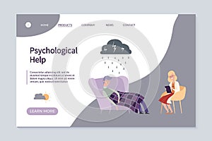 Psychological help web landing page vector template