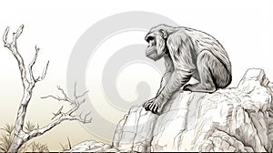 Psychological Phenomena Illustration: Chimpanzee Sitting On Rock