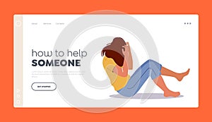 Psychological Problems, Despair, Depression Landing Page Template. Woman Protecting from Beatings, Domestic Violence