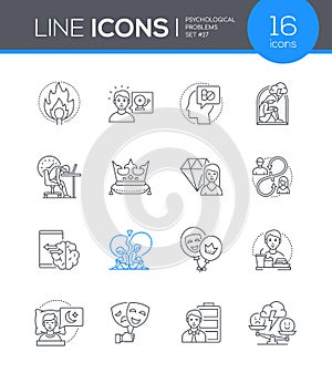 Psychological problems - line design style icons set