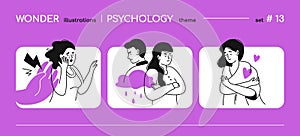 Psychological problems and support - line design style illustration
