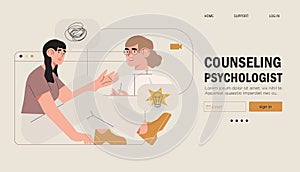 Psychological therapy counseling or online consultaion concept banner. Psycologist provide professional help