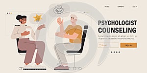 Psychological therapy counseling or online consultaion concept banner. Psycologist provide professional help