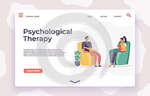 Psychological therapy landing page. Vector of therapy