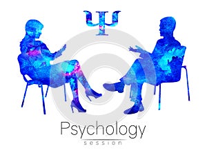 The psychologist and the client. Psychotherapy. Psycho therapeutic session. Psychological counseling. Man woman talking