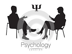 The psychologist and the client. Psychotherapy. Psycho therapeutic session. Psychological counseling. Man woman talking