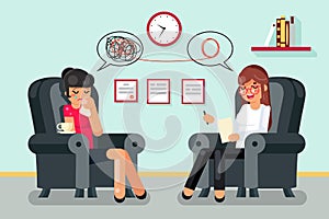 Psychologist consultation patient character flat design vector illustration