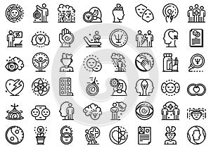 Psychologist icons set, outline style