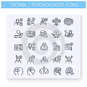 Psychologist line icons set. Editable photo