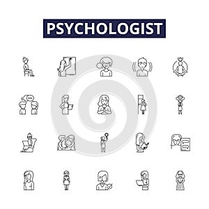 Psychologist line vector icons and signs. Analyst, Therapist, Psychiatrist, Clinical, Psychoanalysis, Behavior, Mental photo