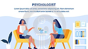 Psychologist and Woman Patient in Office. Vector.