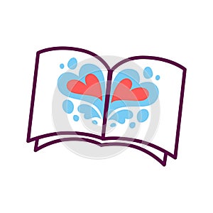 Psychology abstract conceptual symbol of vector open book and hearts