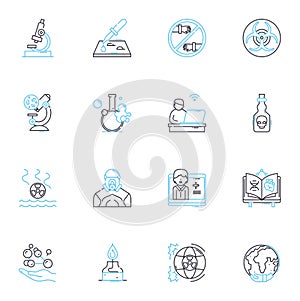 Psychology behaviorism linear icons set. reinforcement, punishment, conditioning, behavior, learning, stimulus, response
