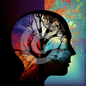 Psychology Concept, Human Head Silhouette, Psychotherapy, Mental Disorder Treatment