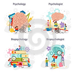 Psychology concept set. People's mental and emotional health studying.