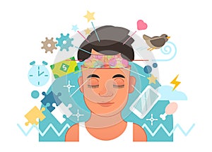 Psychology concept vector illustration with persons mind expressions.
