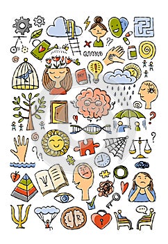 Psychology and emotions, working with the brain, positive thinking. Concept art background for your design