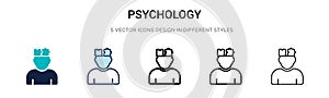 Psychology icon in filled, thin line, outline and stroke style. Vector illustration of two colored and black psychology vector