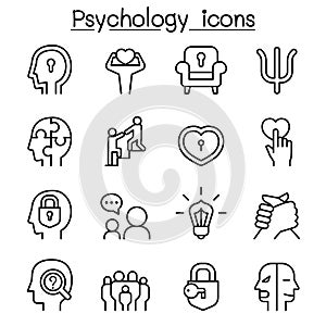 Psychology icon set in thin line style