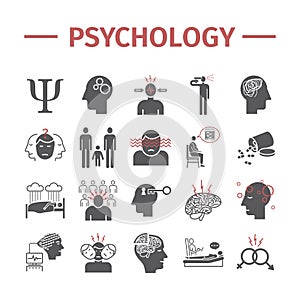 Psychology icons set. Mental health. Infographic. Vector signs for web graphics.