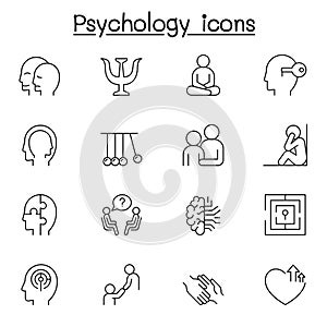 Psychology icons set in thin line style