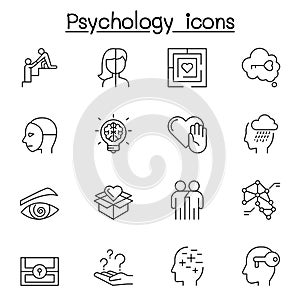 Psychology icons set in thin line style