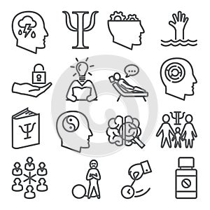 Psychology line icons set on white background