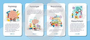 Psychology mobile application banner set. People's mental