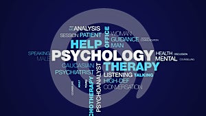 Psychology therapy help office psychologist psychiatry female therapist advice psychotherapy professional animated word