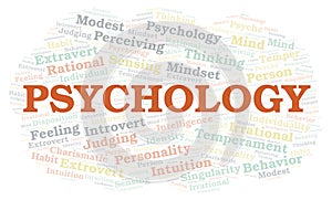 Psychology typography word cloud create with the text only.