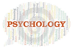Psychology typography word cloud create with the text only.