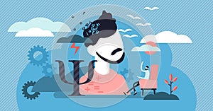 Psychology vector illustration. Flat tiny mental therapy persons concept.