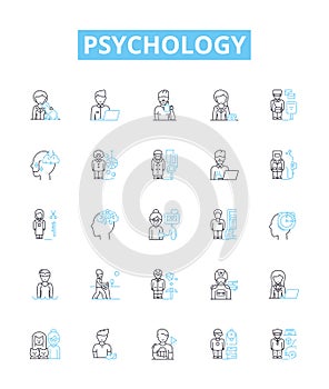 Psychology vector line icons set. Psychology, Behavior, Mental, Mind, Cognitive, Trauma, Therapy illustration outline