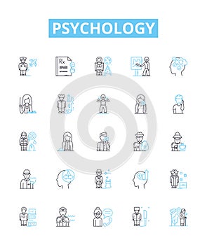 Psychology vector line icons set. Psychology, Behavior, Mental, Mind, Cognitive, Trauma, Therapy illustration outline