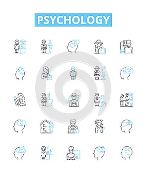 Psychology vector line icons set. Psychology, Behavior, Mental, Mind, Cognitive, Trauma, Therapy illustration outline