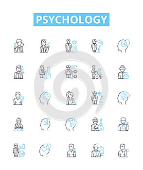 Psychology vector line icons set. Psychology, Behavior, Mental, Mind, Cognitive, Trauma, Therapy illustration outline