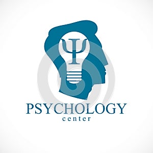 Psychology vector logo or icon with ancient Greek Psi symbol ins