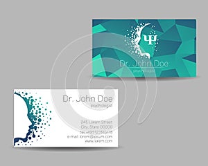 Psychology vector visit card. Modern Sign. Creative style. Design concept. Brand company. Green color isolated on grey