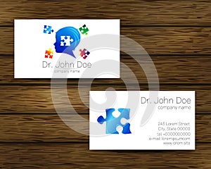 Psychology vector visit card Puzzle Autism Modern logo. Creative style. Design concept for Brand company. Blue color